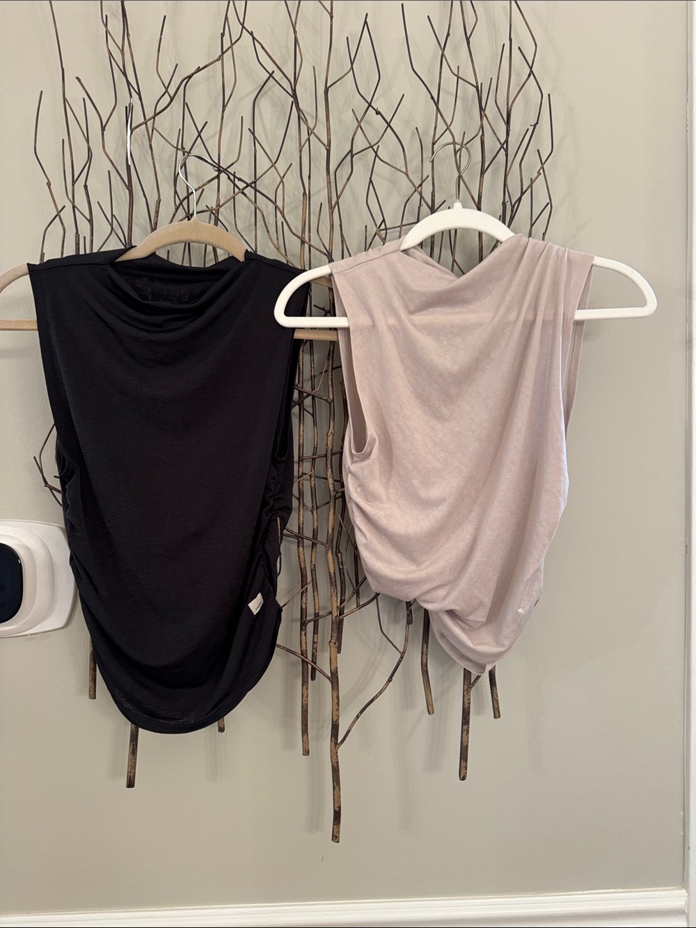 Vuori Sleeveless Drape Tank in Black and Blush